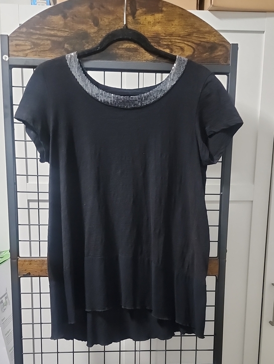 Tribal Tops - Tribal Black Short Sleeve Tunic with Silver Beaded Neckline